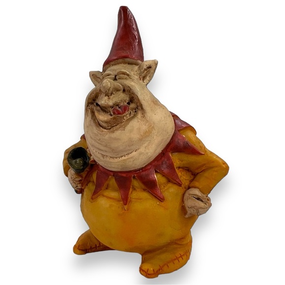 VTG Troll Ogre Laughing Gnome Jester Clown Figure Gnome Folk Art 3.6" OBI Signed - Picture 6 of 16